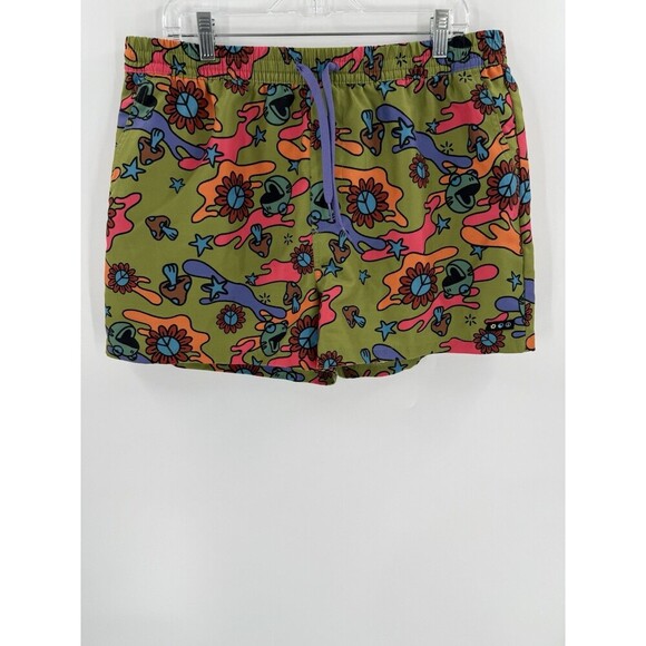 A-Lab Men's Large Skippy Trippy 3" Ins Board Shorts Mushroom Frogs Green Trunks - Picture 2 of 15
